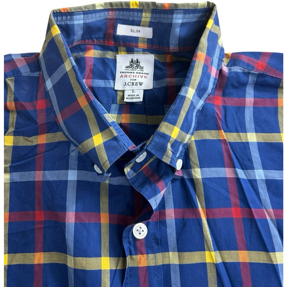 Thomas Mason Archive For J. Crew Blue Plaid Button Down Shirt Sz L Long-Sleeve - Picture 4 of 6